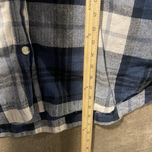H&M Shirt Womens Large Shacket Oversized Herringbone-Weave Blue Plaid Pockets - Picture 6 of 7